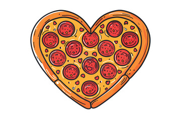 Pizza Pepperoni Heart shaped isolated illustration