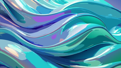 Abstract flowing waves of turquoise and purple liquid paint