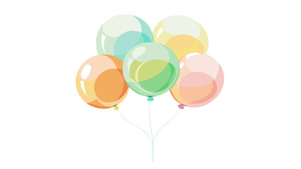 Bunch of colorful transparent balloons floating on white background