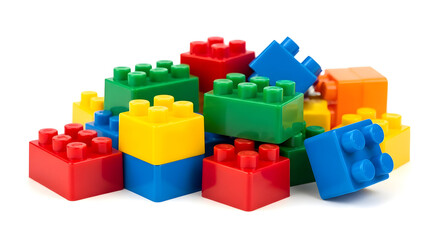 Obraz premium Colorful Plastic Building Blocks Toy Construction Fun Kids Playtime Educational Game Development Creativity Imagination Learning Childhood Bricks