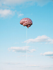 Brain Balloon Ascending in the Blue Sky