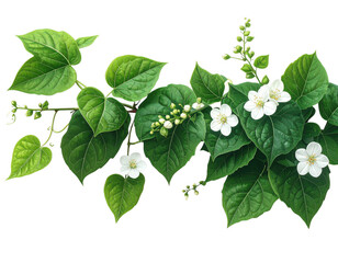 Realistic Hanging Liana Plant with Green Foliage, Transparent Cutout