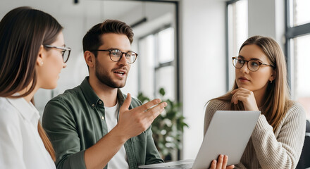 Teamwork collaboration meeting discussion brainstorming ideas innovation technology project management office workers business people professionals communication corporate