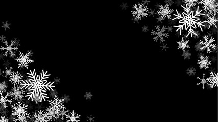 Christmas background with falling snowflakes. Winter holiday background or frame with pattern of holiday snow.
