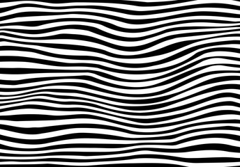 Wavy black and white horizontal lines pattern with optical illusion effect