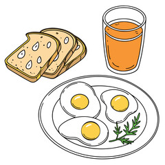 Wholesome breakfast spread with fried eggs toast and orange juice