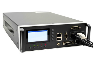 Obraz premium Industrial electronic measurement device with screen and ports isolated with transparent background