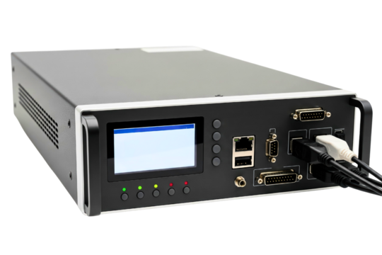Industrial electronic measurement device with screen and ports isolated with transparent background