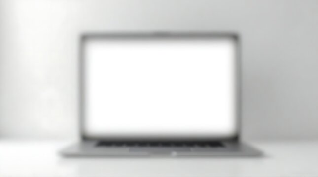 Deliberately Blurred Laptop with Clean White Screen for Mockup