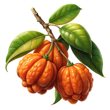 Garcinia GummiGutta cluster on the branch, art illustration for educational purposes