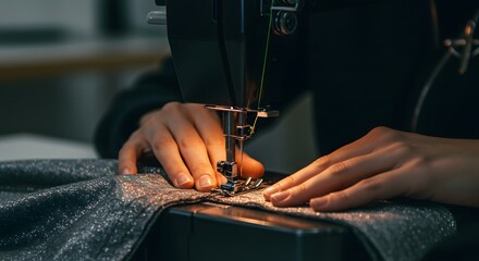 A Close-Up Shot of a Seamstress's Hands Using a Sewing Machine to Create Clothing