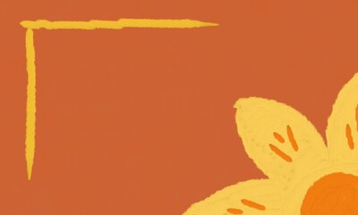 Autumn Floral Frame with Yellow Sunflower on Orange Background