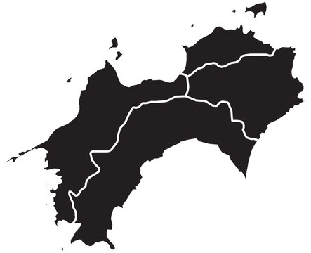 Shikoku Region of Japan Map Silhouette Isolated