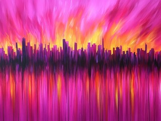 Vibrant Abstract City Skyline with Bold Pink and Orange Colors