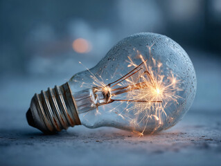 close-up of an incandescent light bulb with spark