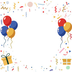Festive Border Design – Colorful Balloons, Gift Boxes, Candles & Confetti Frame for Celebration Graphics