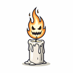 Cartoon Candle with Fiery Face and Dripping Wax Halloween Spooky Theme.