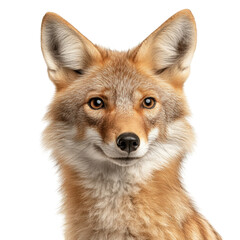 Fototapeta premium A Close-Up Portrait of a Majestic Coyote with Warm Fur, Capturing Its Intelligent Eyes and Distinctive Features on transparent background