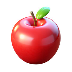 Obraz premium 3d icon of a shiny red apple with a green leaf isolated on transparent background