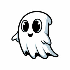 Cartoon Ghost with Large Eyes and a Friendly Smile Floating in MidAir.
