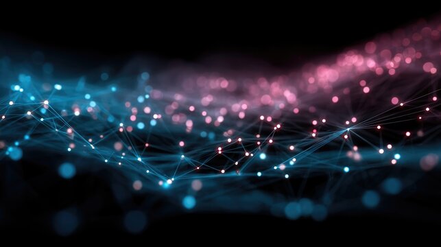 Blue and pink glowing network mesh with abstract digital connections