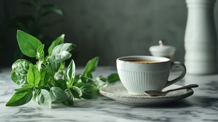 Coffee basil still life