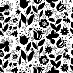 Seamless Botanical Floral Pattern &ndash; Colorful Decorative Flower and Leaf Background Seamless Abstract Wave and Circle Pattern &ndash; Modern Black and White Decorative Background Seamless Ornamental Swirl an