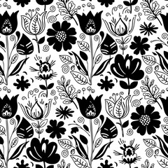 Seamless Botanical Floral Pattern &ndash; Colorful Decorative Flower and Leaf Background Seamless Abstract Wave and Circle Pattern &ndash; Modern Black and White Decorative Background Seamless Ornamental Swirl an