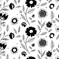 Seamless Botanical Floral Pattern &ndash; Colorful Decorative Flower and Leaf Background Seamless Abstract Wave and Circle Pattern &ndash; Modern Black and White Decorative Background Seamless Ornamental Swirl an