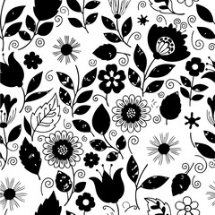 Seamless Botanical Floral Pattern &ndash; Colorful Decorative Flower and Leaf Background