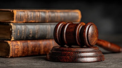 Wooden Judge Gavel and Legal Books Close-up
