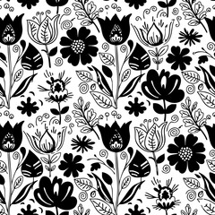 Seamless Botanical Floral Pattern &ndash; Colorful Decorative Flower and Leaf Background
