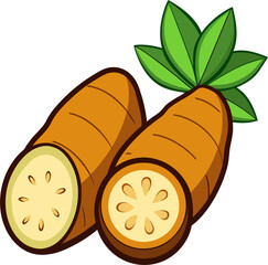 Cassava Vector Illustration | Tapioca Root, Manioc Plant, Food Clipart Design