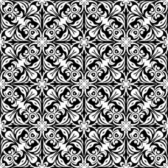 Seamless Abstract Wave and Circle Pattern &ndash; Modern Black and White Decorative Background Seamless Ornamental Swirl and Leaf Pattern &ndash; Elegant Black and White Decorative Background