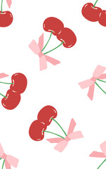 Seamless red cherry pattern design, flat cherry pattern template vector.
