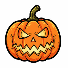 Cartoon Halloween Pumpkin with Glowing Eyes and Jagged Teeth Grin.