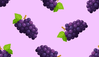 Purple grape seamless pattern Fruit background.