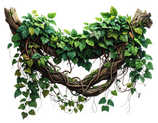 Realistic Hanging Liana Plant with Green Foliage, Transparent Cutout