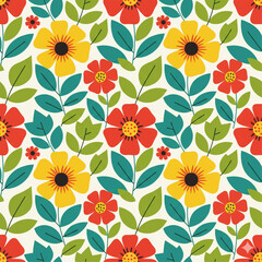 Seamless Botanical Floral Pattern &ndash; Colorful Decorative Flower and Leaf Background