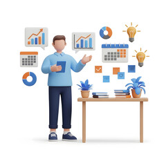 Fototapeta premium Business professional presenting data analysis and planning strategy with charts.