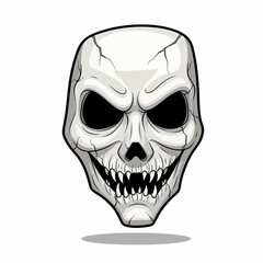 Cartoonish Skull with Sharp Teeth and Cracks Dark Eye Sockets and Shadow.
