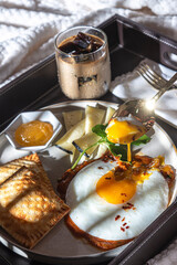 breakfast fried eggs with chess