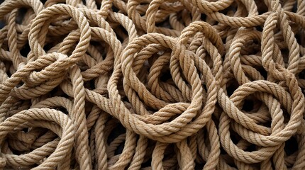 Fototapeta premium Detailed View of Intertwined Natural Fiber Ropes with Rough Texture
