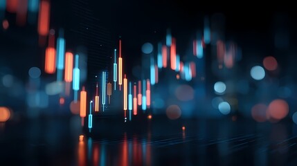 Abstract chart with blue and orange glowing lines on dark