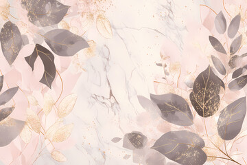 Blush Pink Tropical Leaves with Marble Background