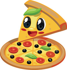 A tasty vector illustration of an Italian pizza meal with tomato, cheese, and pepperoni slices, perfect for a fast dinner snack