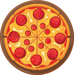 Delicious Italian pizza with salami slice and mozzarella cheese isolated on white background for a tasty dinner meal