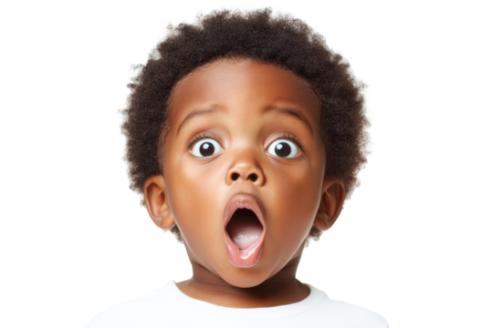 Astonished Child with Big Eyes and Open Mouth Expressing Surprise Against isolated on transparent background