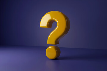 Bright yellow 3d question mark symbol on a dark blue background