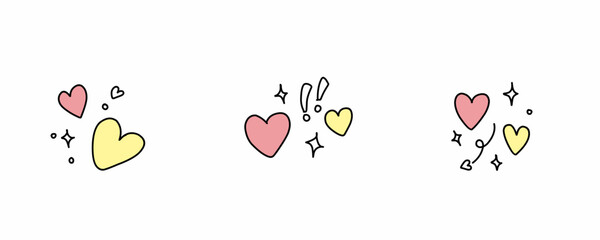 Valentine day icon set. Collection of cute hand drawn stickers with hearts